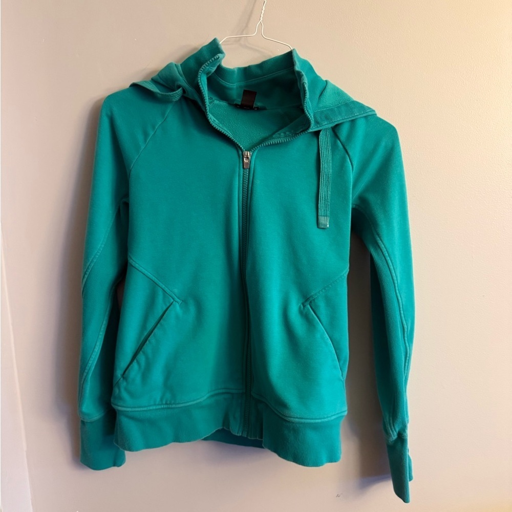 Athleta Teal Full Zip Hoodie Small Thumbhole Athletic Jacket Activewear
